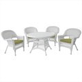 Jeco 5 Piece White Wicker Dining Set - Green Cushions W00206D-B-G-FS029